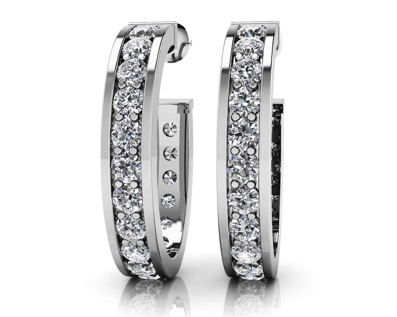 Shared Prong Set Diamond Oval Diamond Hoop Earrings with 1.48 ct.(finished) 2.2mm