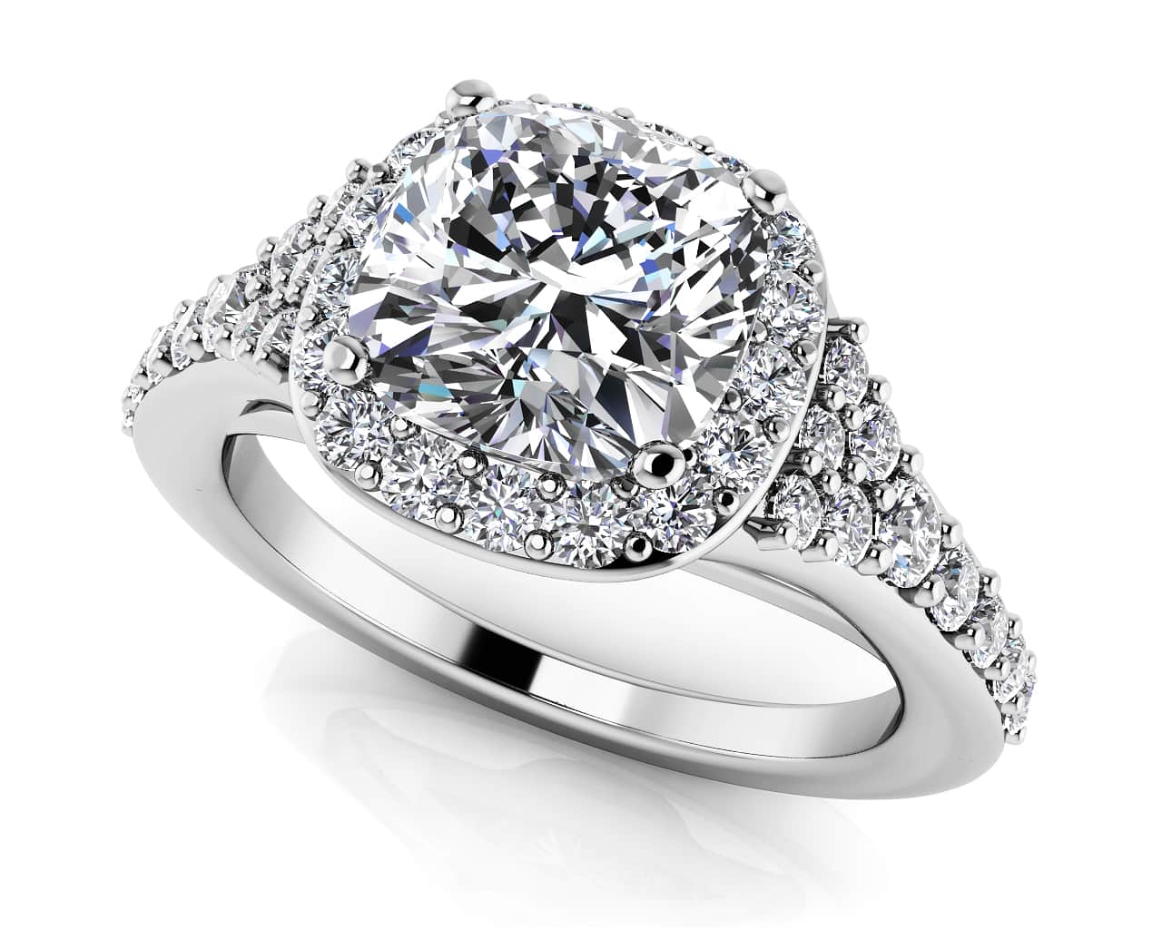 Single Halo Cushion Cut Lab-Grown Diamond Engagement Ring with 1.52 ct. (1.00 ct. center diamond)