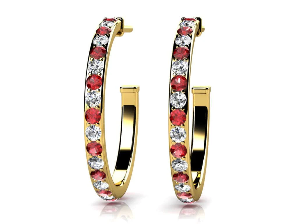 Single Row Alternating Diamond Hoop Earrings with 1.50 ct.(finished) 1.9mm, 1.9mm - Image 2