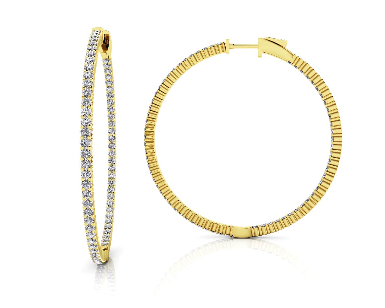 Single Row Inside Out Diamond Hoop Earring Medium Diamond  with 1.10 ct.(finished) 1.3mm - Image 2