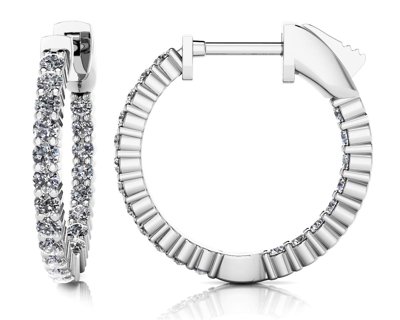 Single Row Inside Out Diamond Hoop Earring Petite Lab-Grown Diamond with 1.41 ct.(finished) 2.3mm