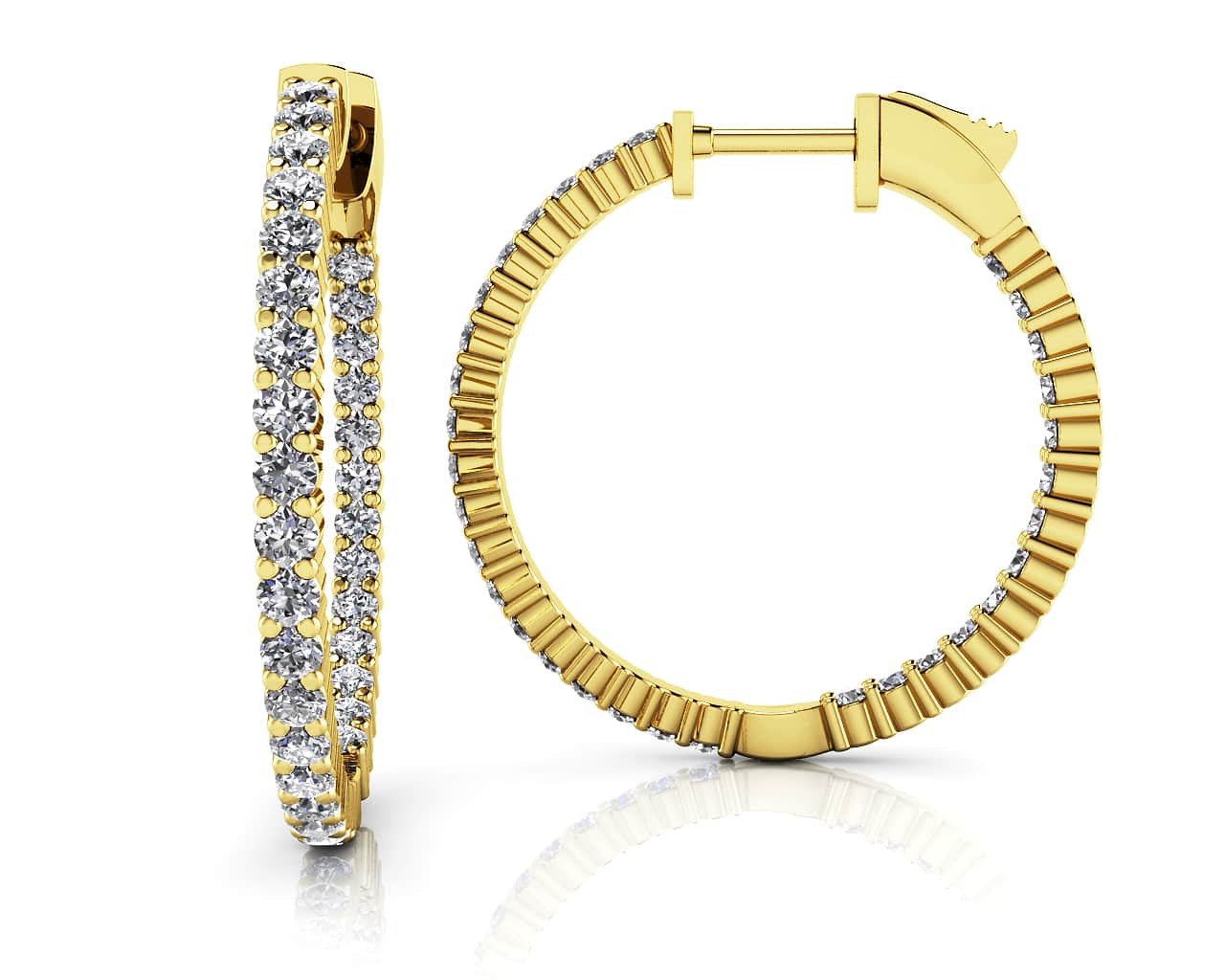 Single Row Inside Out Diamond Hoop Earring Small Diamond  with 1.05 ct.(finished) 1.5mm - Image 2