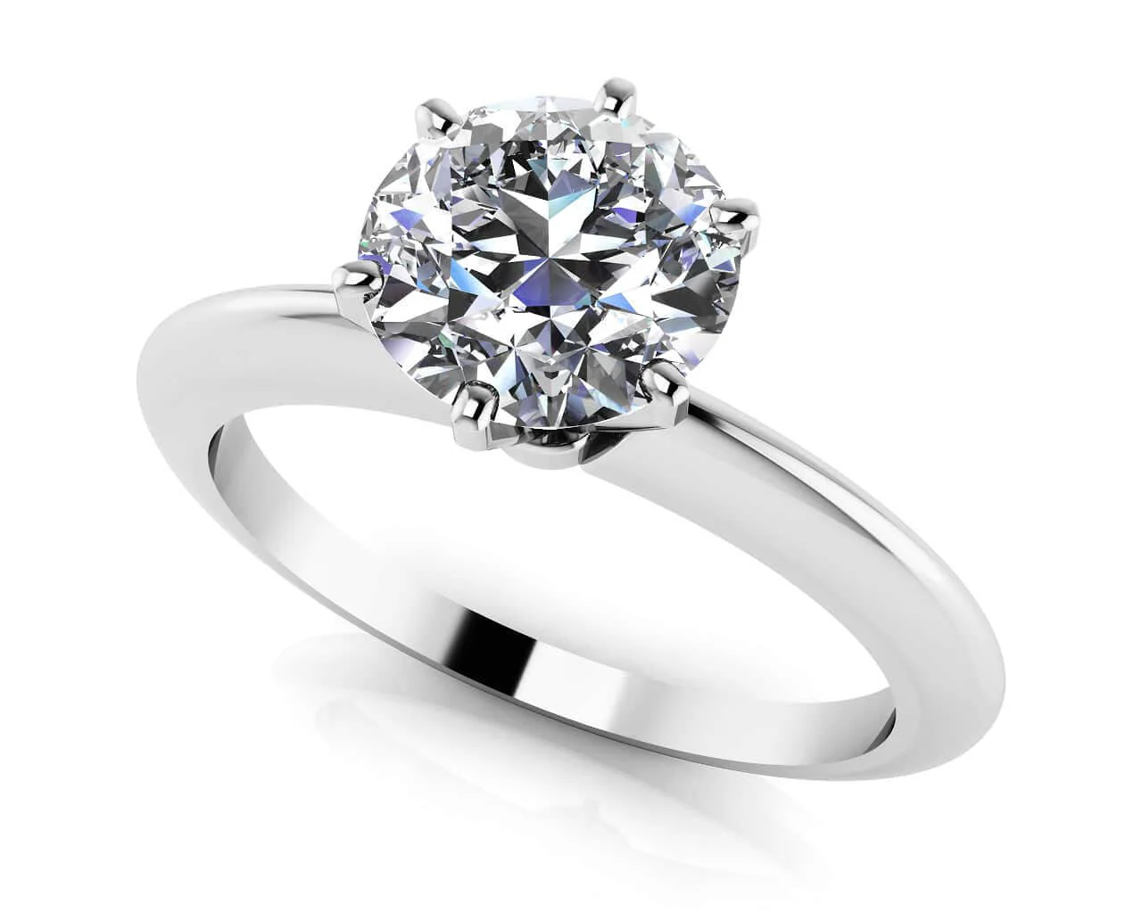 Six Prong Round Solitaire Diamond Ring with 1.00 ct.(finished) 6.5mm