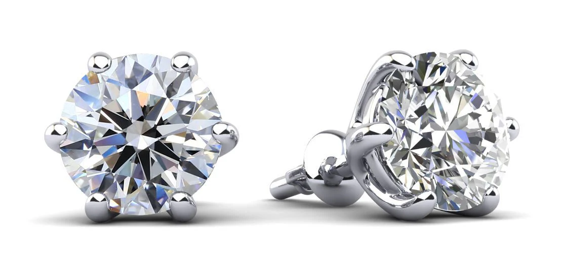 Six Prongs U Shape Diamond Lab-Grown Diamond Studs with 1.00 ct.(finished) 5mm