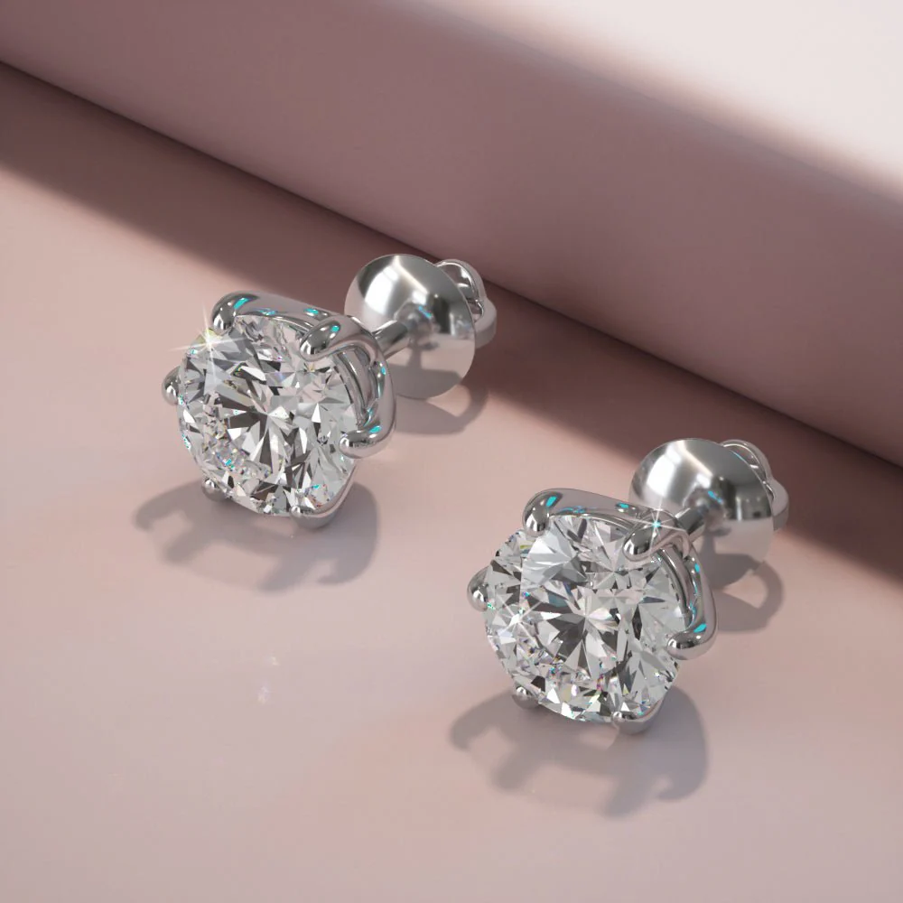 Six Prongs U Shape Diamond Lab-Grown Diamond Studs with 2.00 ct.(finished) 6.5mm - Image 3