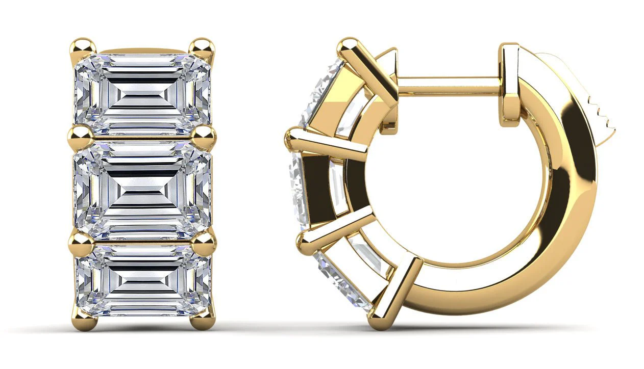 Six Stone Emerald Cut Diamond Hoops Lab-Grown Diamond  with 1.20 ct.(finished) 4x3mm - Image 2