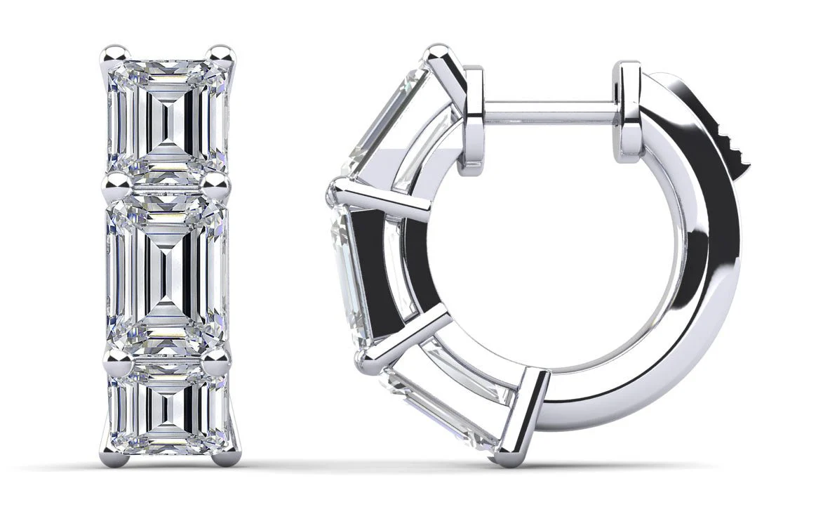 Six Stone Emerald Cut Diamond Huggie Hoops Diamond with 1.20 ct.(finished) 4x3mm