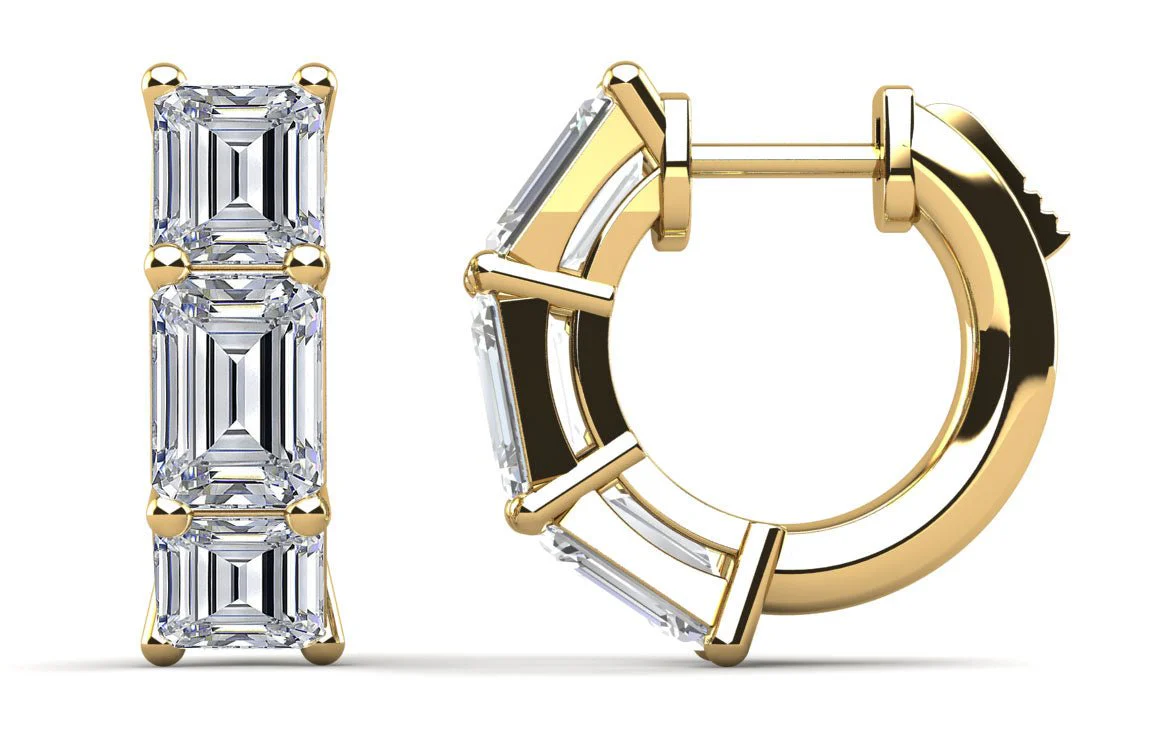 Six Stone Emerald Cut Diamond Huggie Hoops Diamond with 1.20 ct.(finished) 4x3mm - Image 2