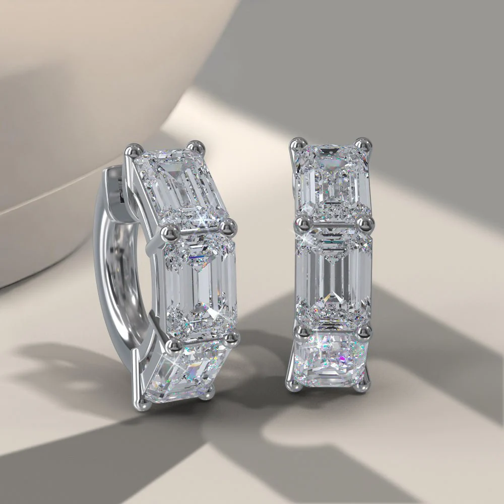 Six Stone Emerald Cut Diamond Huggie Hoops Diamond  with 1.50 ct.(finished) 4.3x3.2mm - Image 3
