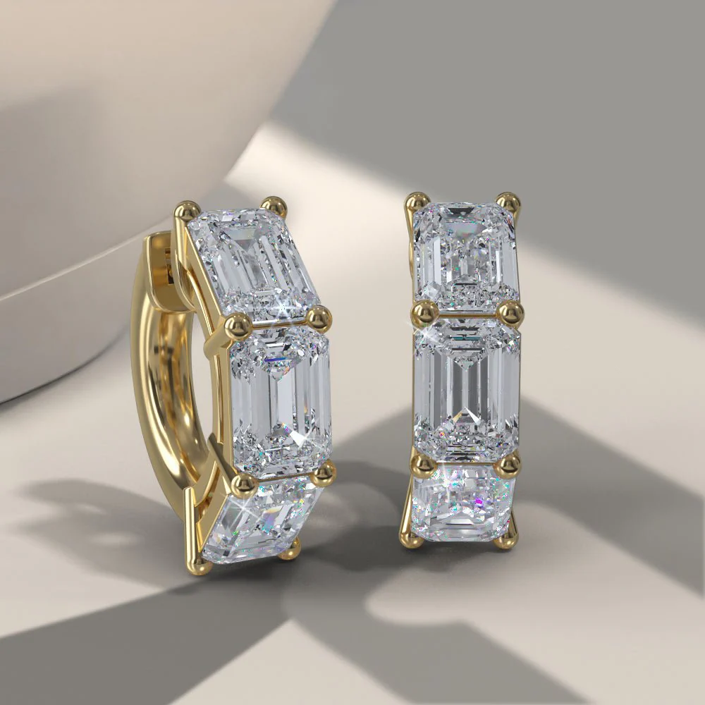 Six Stone Emerald Cut Diamond Huggie Hoops Lab-Grown Diamond  with 6.00 ct.(finished) 7x5mm - Image 4