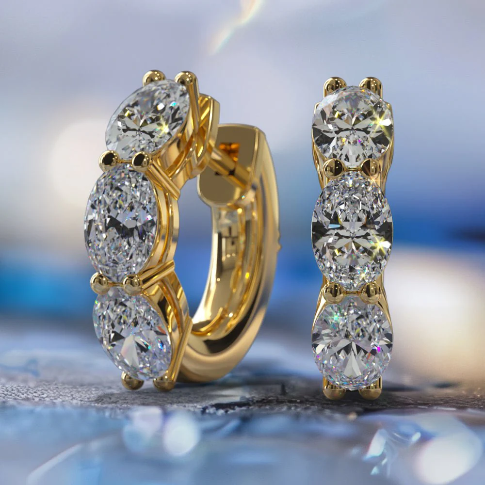 Six Stone Oval Lab-Grown Diamond Hoop Earrings with 3.60 ct.(finished) 6x4mm - Image 4