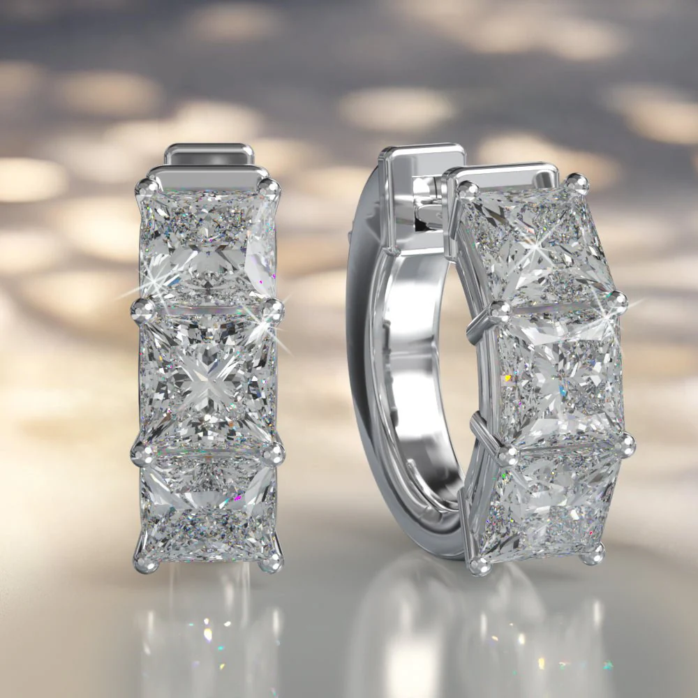 Six Stone Princess Cut Diamond Huggie Hoops Diamond  with 3.00 ct.(finished) 4.5mm - Image 3