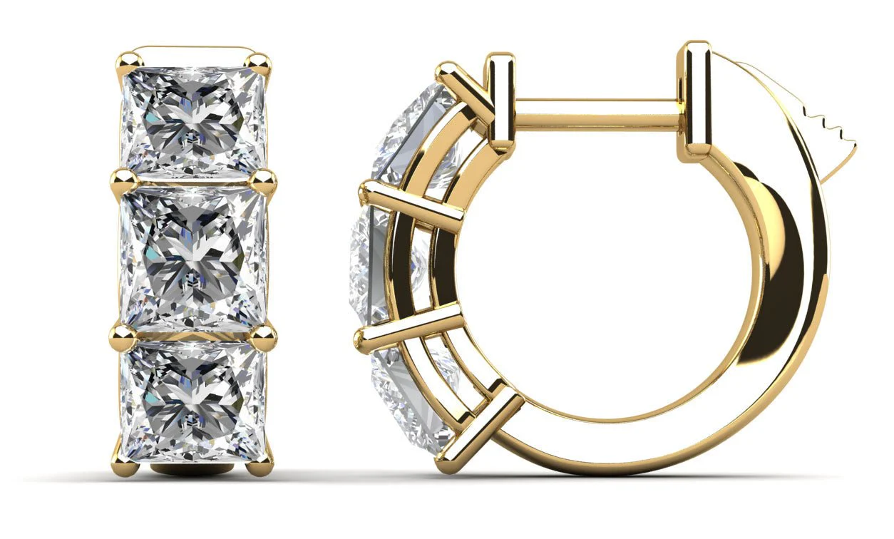 Six Stone Princess Cut Diamond Huggie Hoops Lab-Grown Diamond  with 4.50 ct.(finished) 5mm - Image 2