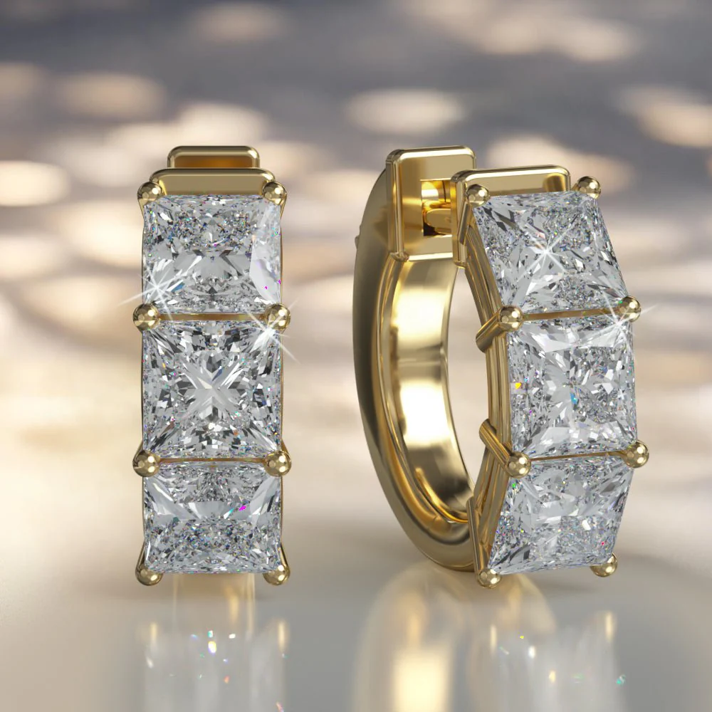 Six Stone Princess Cut Diamond Huggie Hoops Lab-Grown Diamond  with 4.50 ct.(finished) 5mm - Image 4