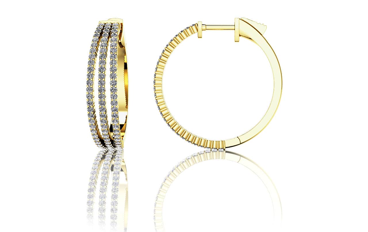 Small 3 Row Diamond Hoop Earrings with 1.34 ct.(finished) 1.2mm - Image 2