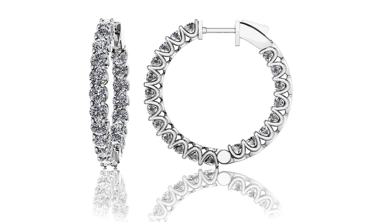 Small Diamond Huggie Diamond Hoop Earrings with 3.99 ct.(finished) 3mm