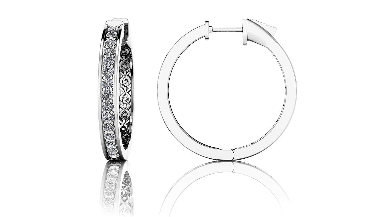 Small Prong Set Diamond Lined Hoops Lab-Grown Diamond with 0.60 ct.(finished) 1.5mm