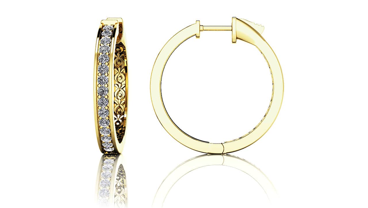 Small Prong Set Diamond Lined Hoops Lab-Grown Diamond with 0.60 ct.(finished) 1.5mm - Image 2