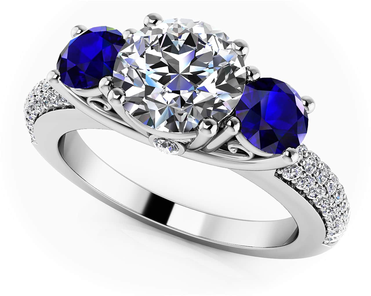 Sparkling Love Three Stone Diamond Ring 2.47 ct.(finished) Sapphire