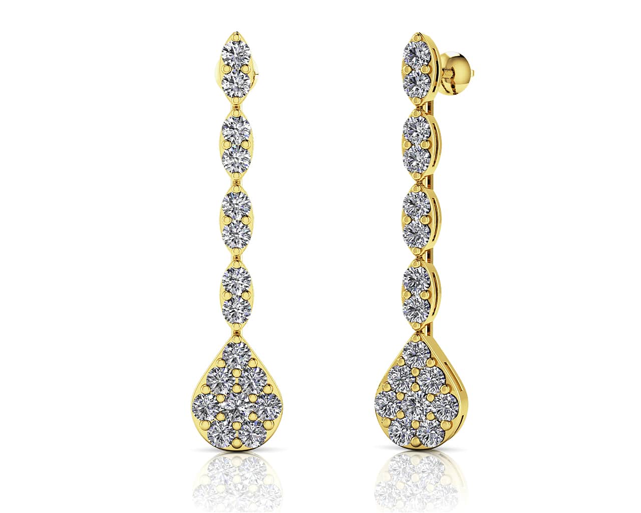 Sparkling Pear Drop Cluster Diamond Earrings with 1.96 ct.(finished) 2.5mm, 2.75mm - Image 2