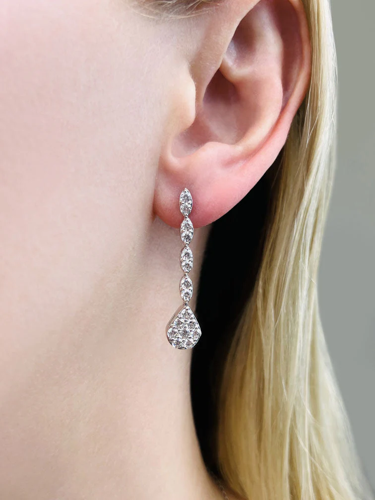Sparkling Pear Drop Cluster Diamond Earrings with 1.96 ct.(finished) 2.5mm, 2.75mm - Image 3