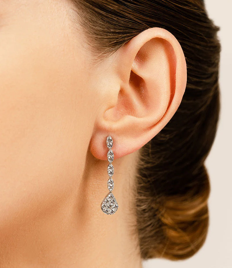 Sparkling Pear Drop Cluster Diamond Earrings with 1.96 ct.(finished) 2.5mm, 2.75mm - Image 4