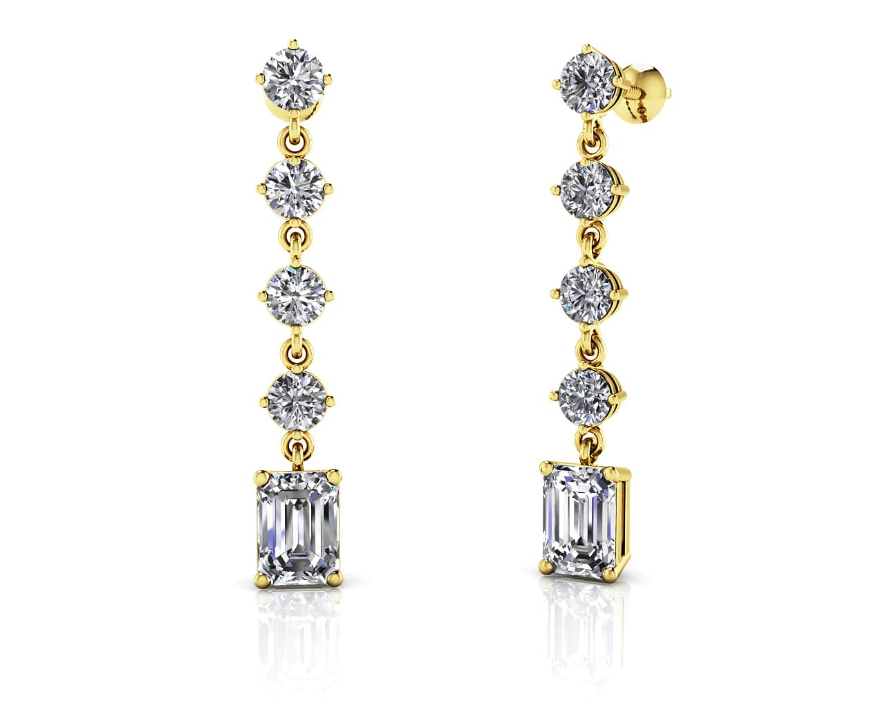 Sparkling Round Drop And Emerald Cut Earrings Lab-Grown Diamond  with 3.68 ct.(finished) 7x5mm, 3.8mm - Image 2