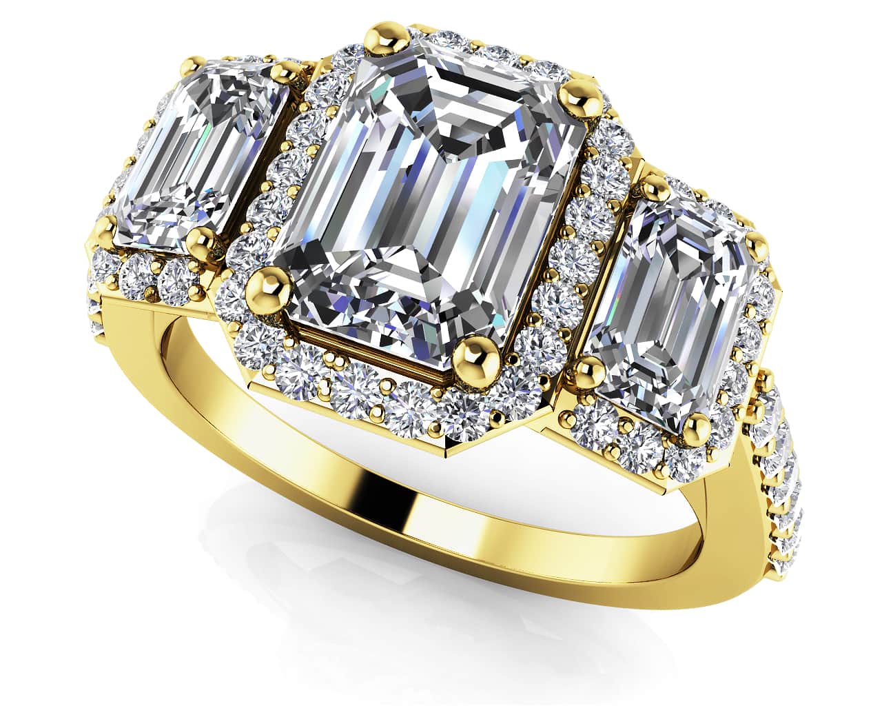 Sparkling Three Stone Emerald Cut Lab-Grown Diamond Engagement Ring   with 1.90 ct. (1.00 ct. center diamond) - Image 2