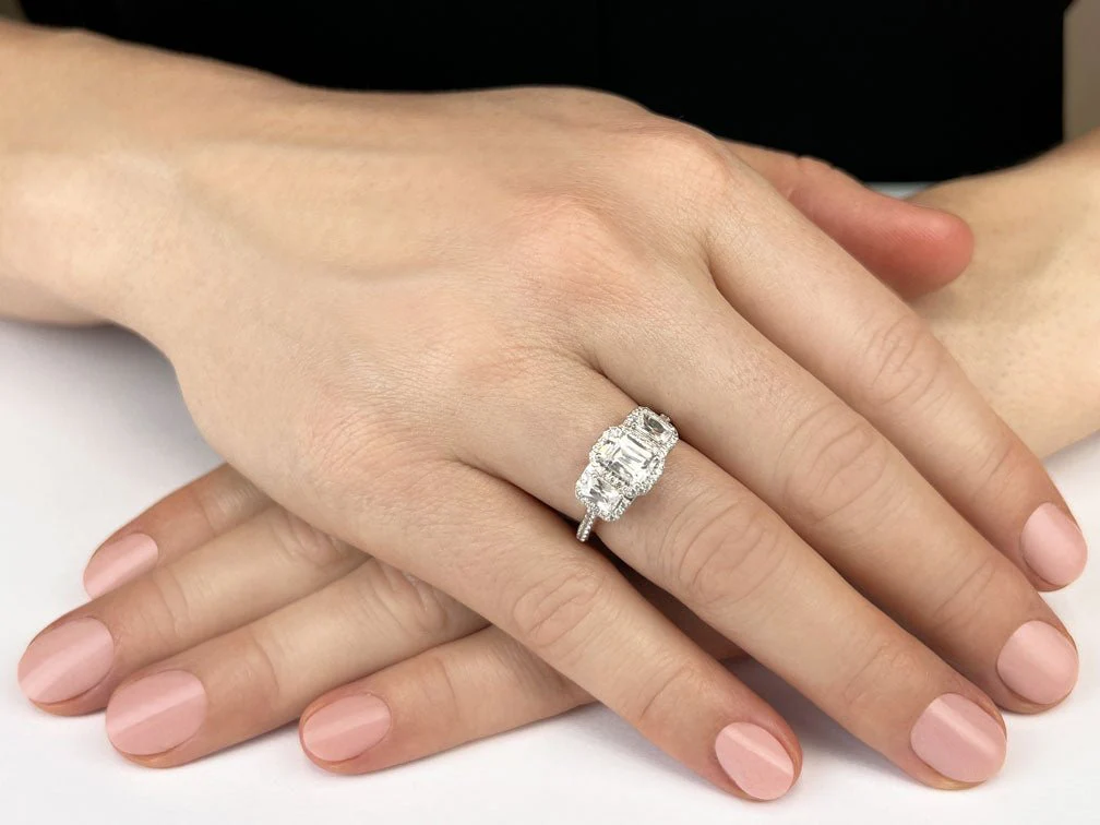 Sparkling Three Stone Emerald Cut Lab-Grown Diamond Engagement Ring   with 2.91 ct. (1.50 ct. center diamond) - Image 3
