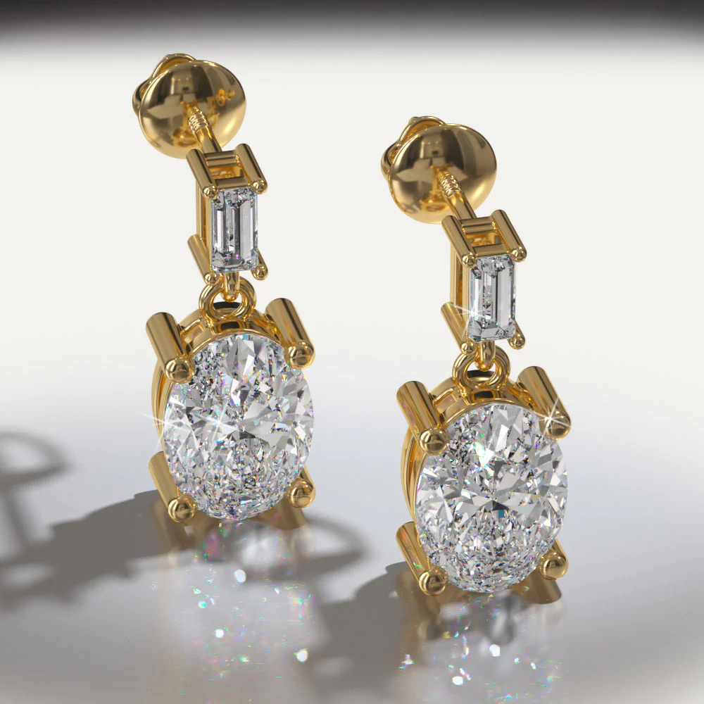 Splendid Oval Cut Diamond Drop Diamond Earrings with 1.32 ct.(finished) 3x1.5mm, 6x4mm - Image 4
