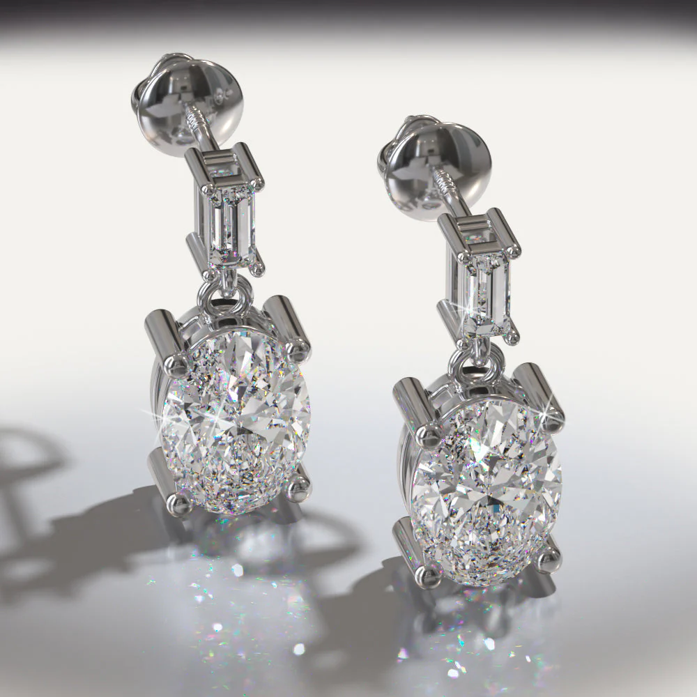 Splendid Oval Cut Diamond Drop Diamond Earrings with 2.12 ct.(finished) 3x1.5mm, 7x5mm - Image 3