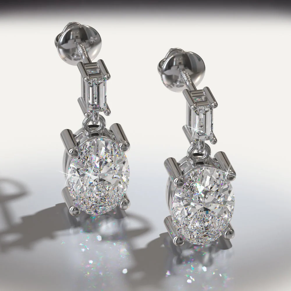 Splendid Oval Cut Diamond Drop Lab-Grown Diamond Earrings with 1.32 ct.(finished) 3x1.5mm, 6x4mm - Image 3