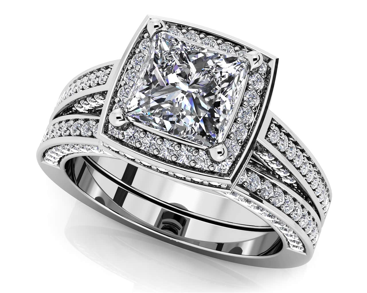 Splendid Princess Cut Lab-Grown Diamond Bridal Set with 1.56 ct. (0.50 ct. center diamond)