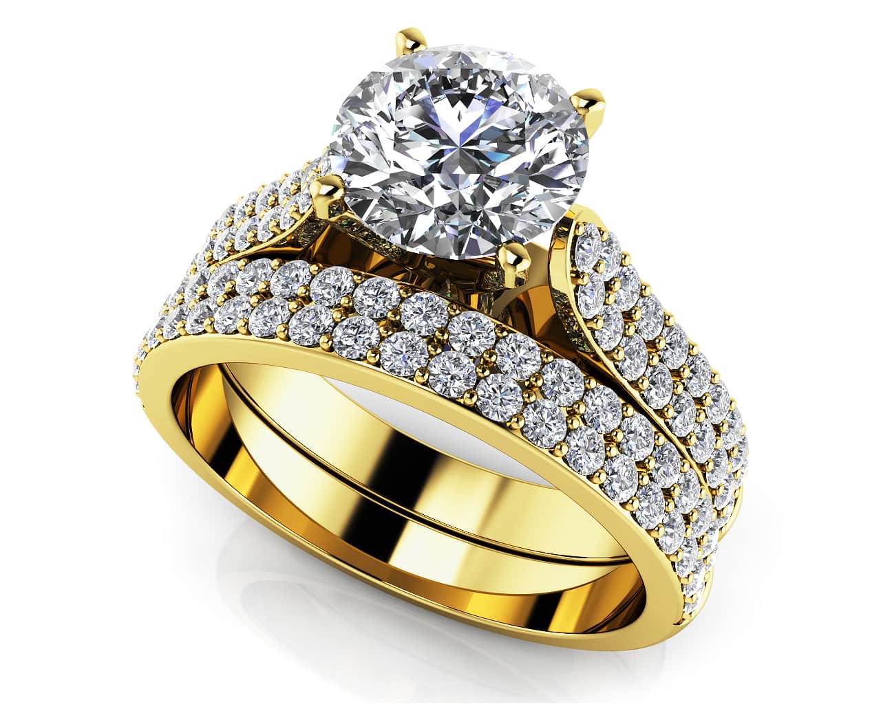 Splendid Romance Four Row Matching Bridal Set Diamond  with 1.55 ct. (0.75 ct. center diamond) - Image 2