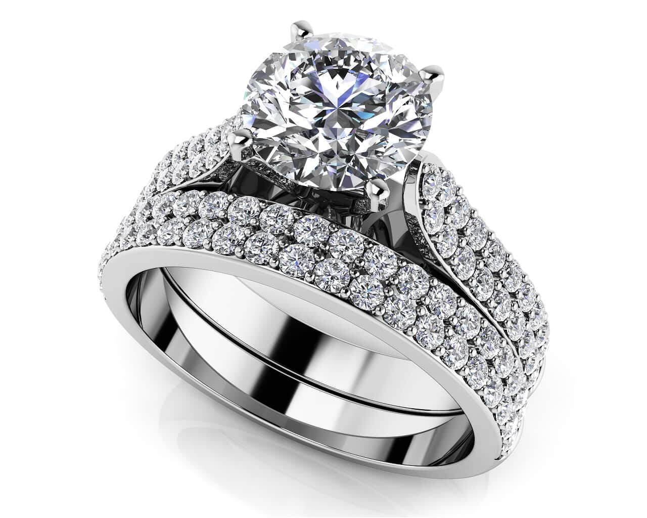 Splendid Romance Four Row Matching Lab-Grown Diamond Bridal Set with 1.30 ct. (0.50 ct. center diamond)