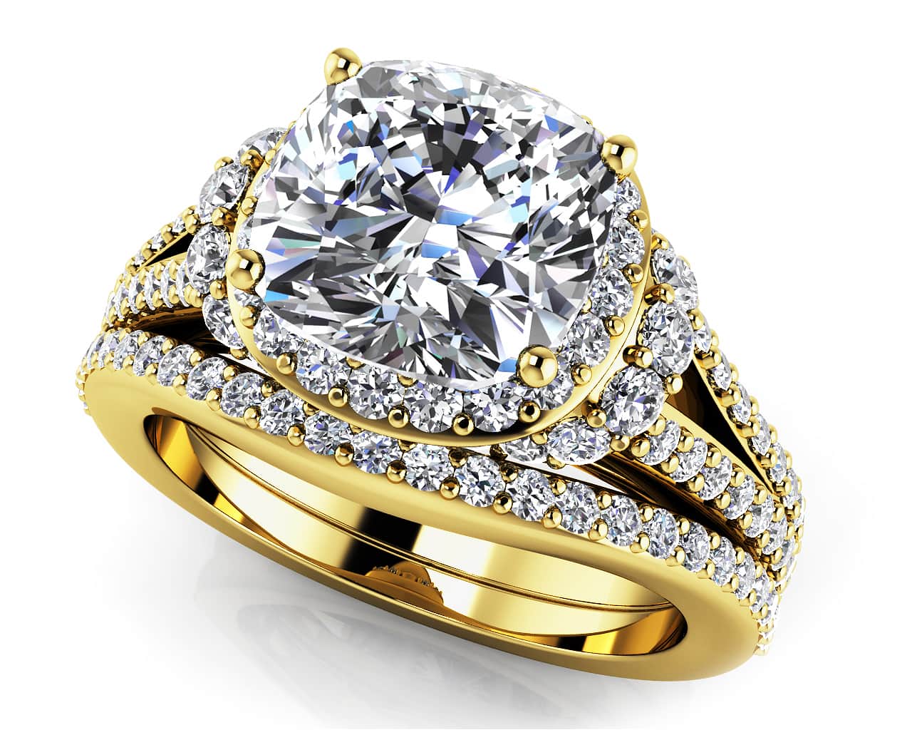 Split Shank Cushion Cut Lab-Grown Diamond Bridal Set with 1.30 ct. (0.50 ct. center diamond) - Image 2