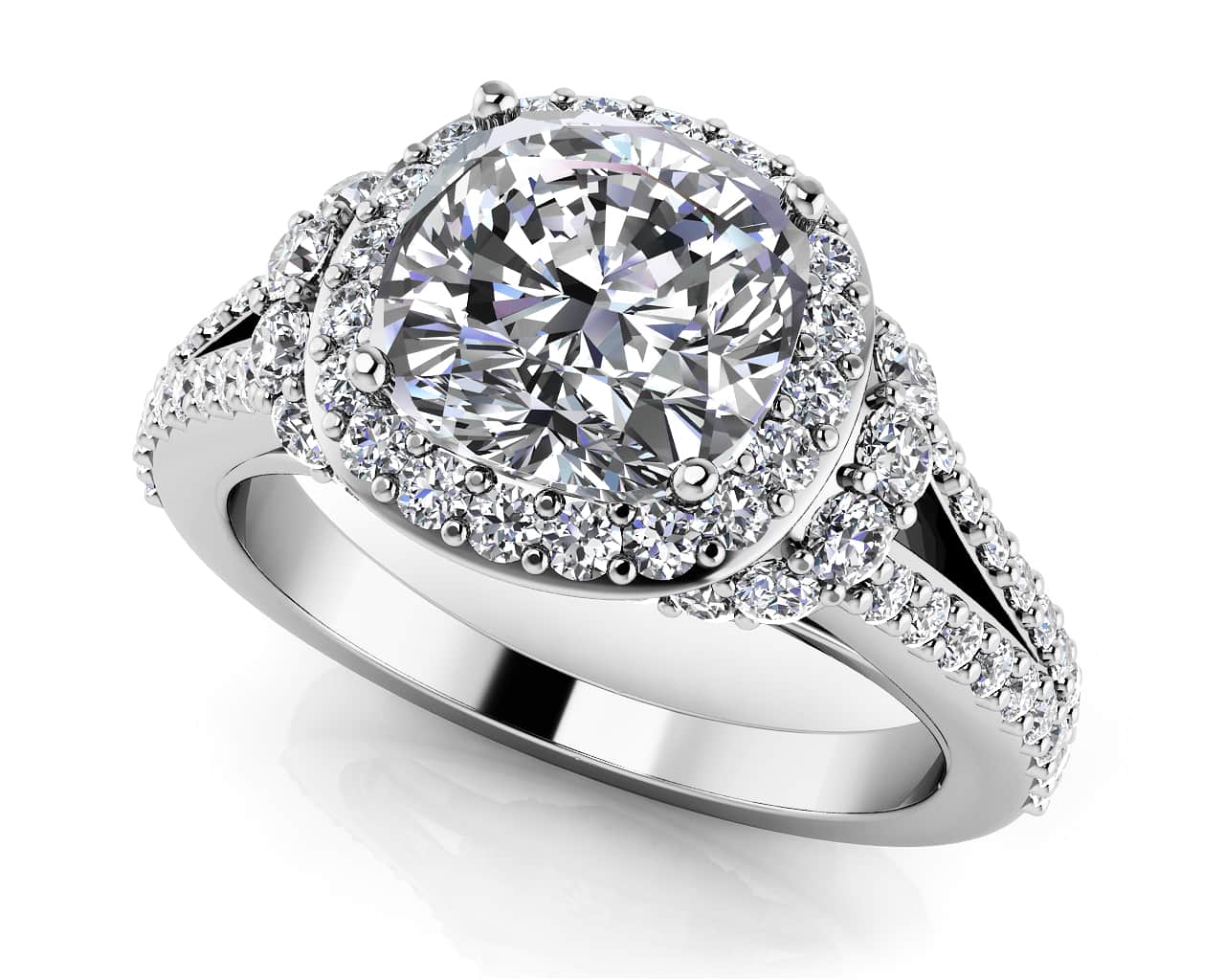 Split Shank Cushion Cut Lab-Grown Diamond Engagement Ring with 1.90 ct. (1.25 ct. center diamond)