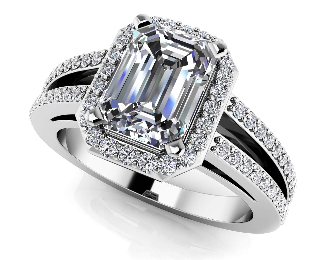 Split Shank Emerald Cut Diamond Ring Diamond with 1.90 ct. (1.50 ct. center diamond)