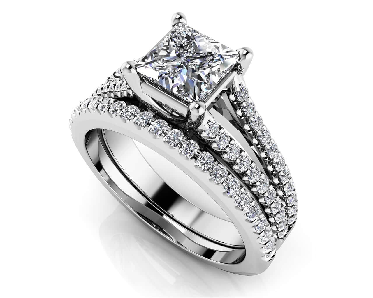 Split Shank Princess Cut Bridal Set Diamond with 1.02 ct. (0.50 ct. center diamond)