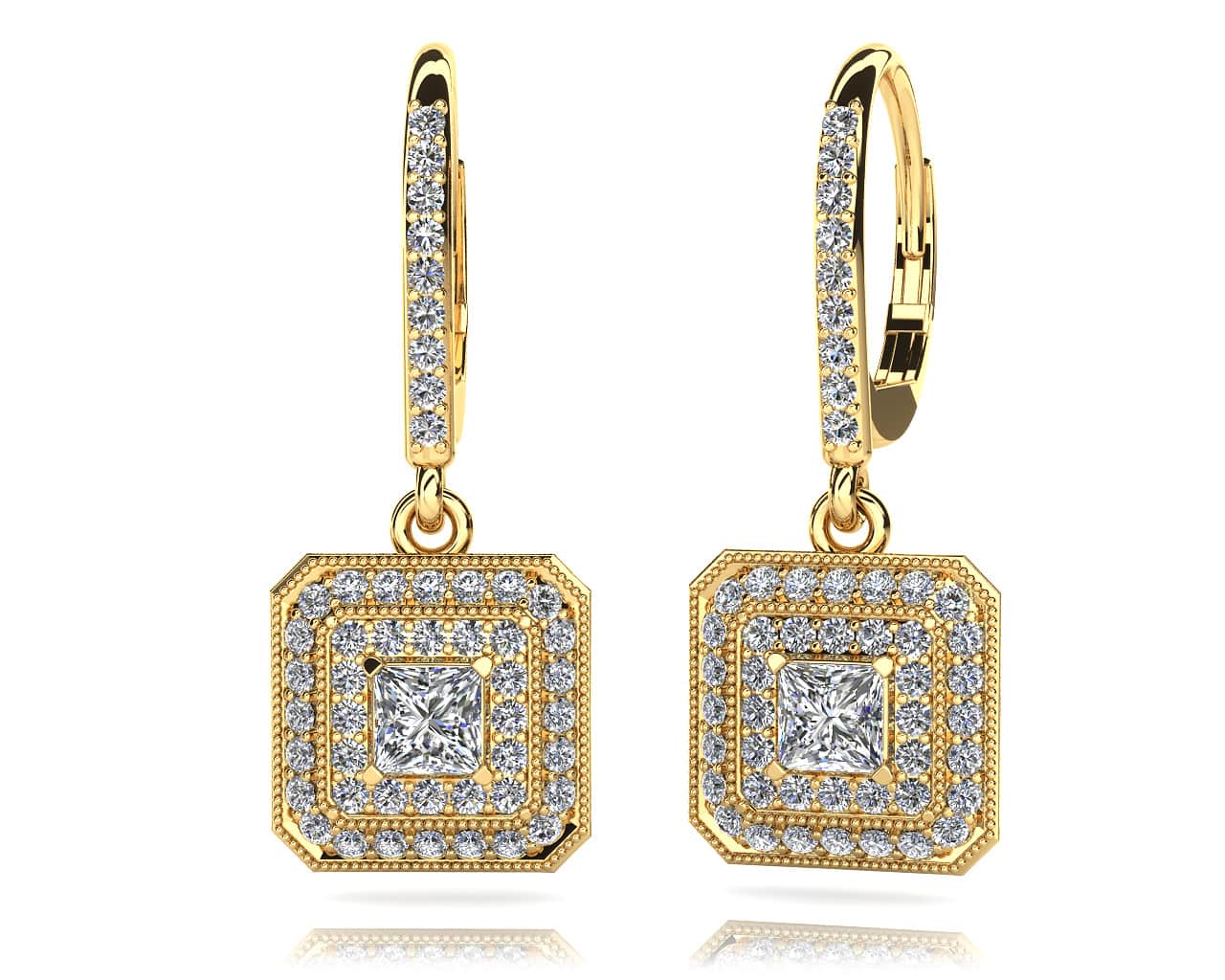 Square Shaped Princess And Round  Lab-Grown Diamond Earrings with 1.36 ct. (2X0.29 ct. center diamonds) - Image 2