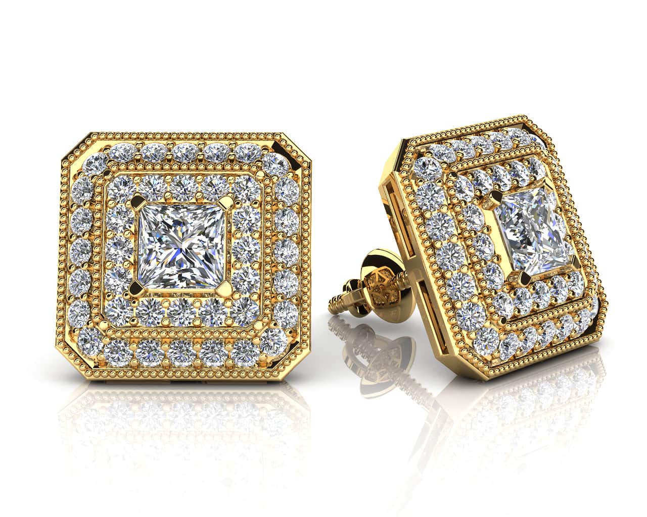 Square Shaped Princess And Round Diamond Lab-Grown Diamond Studs  with 0.95 ct. (2X0.16 ct. center diamonds) - Image 2