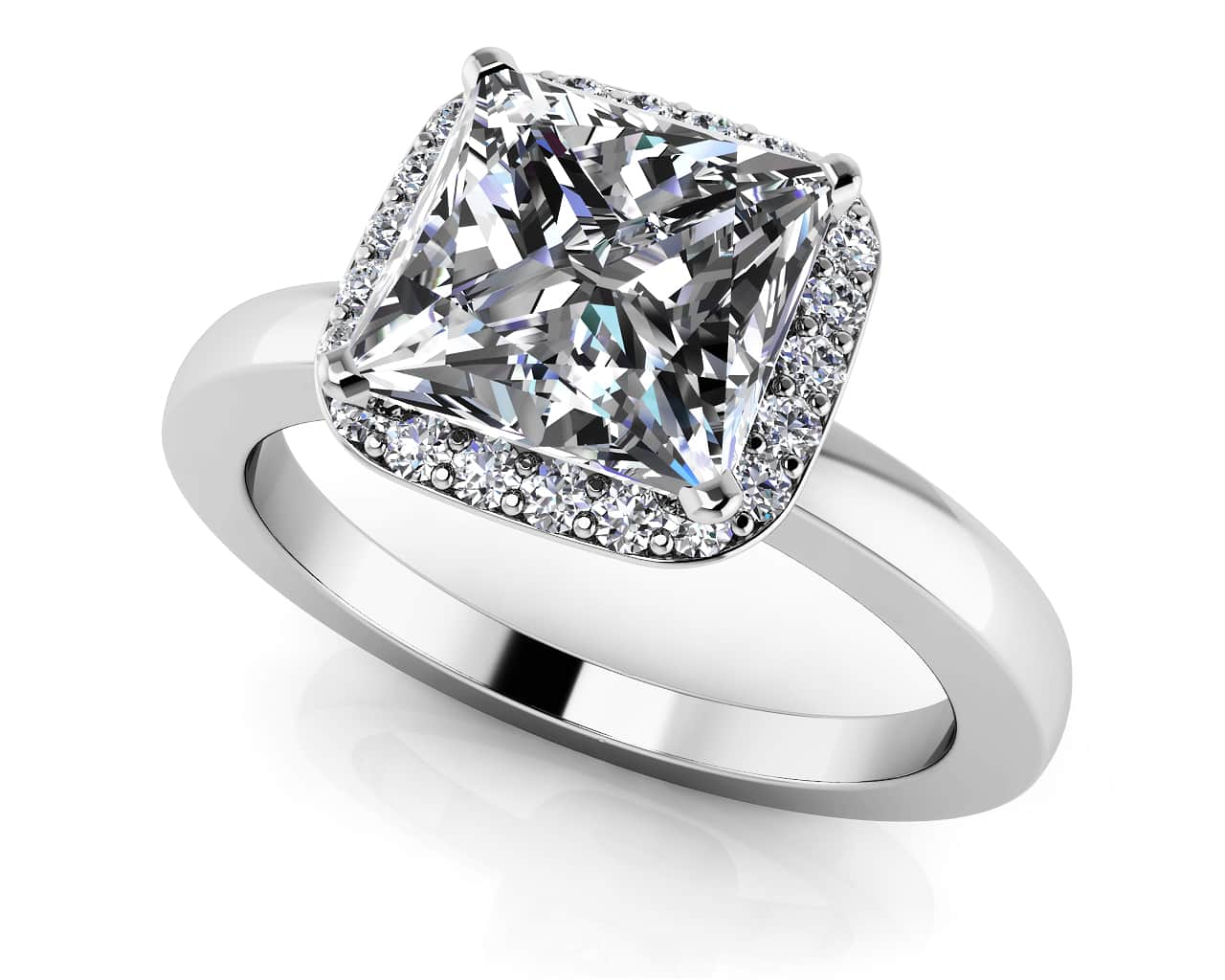 Square Stone Diamond Frame Diamond Engagement Ring with 0.88 ct. (0.75 ct. center diamond)