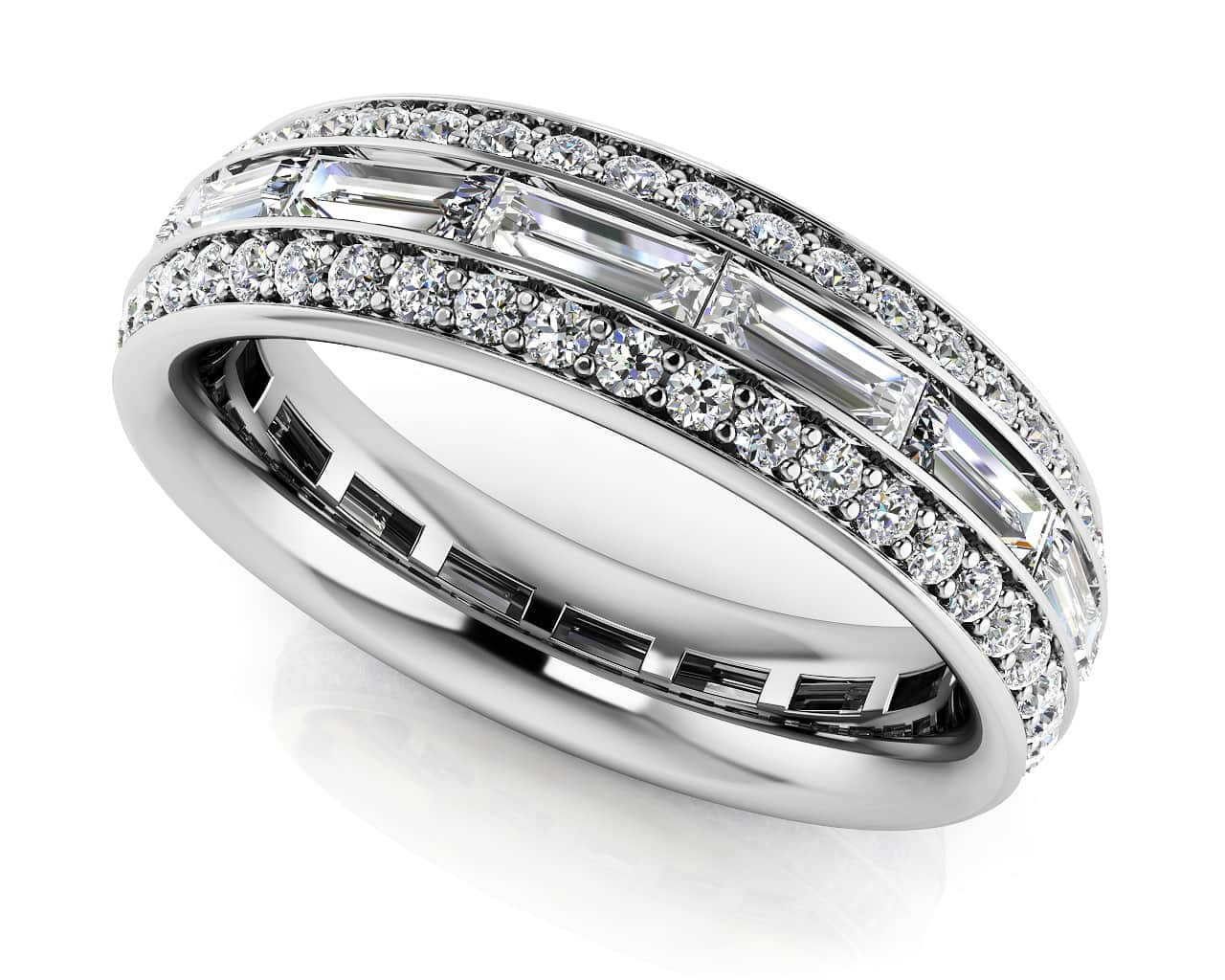 Stunning Baguette And Round Eternity Lab-Grown Diamond Ring with 1.98 ct.(finished) 4x1.5mm, 1.1mm