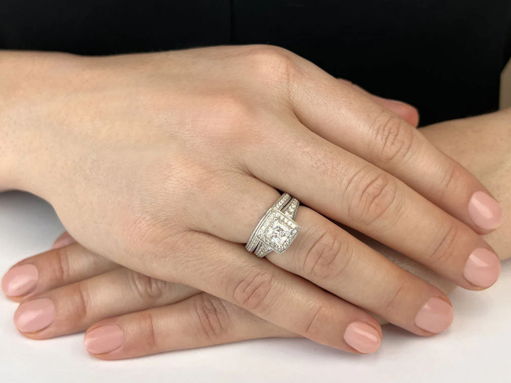 Stunning Halo Princess Cut Lab-Grown Diamond Bridal Set with 1.25 ct. (0.50 ct. center diamond) - Image 3