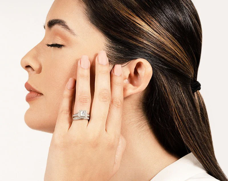 Stunning Halo Princess Cut Lab-Grown Diamond Bridal Set with 1.25 ct. (0.50 ct. center diamond) - Image 4