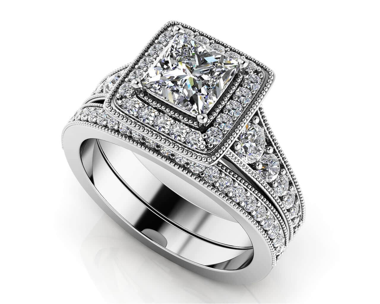 Stunning Halo Princess Cut Lab-Grown Diamond Bridal Set with 1.50 ct. (0.75 ct. center diamond)