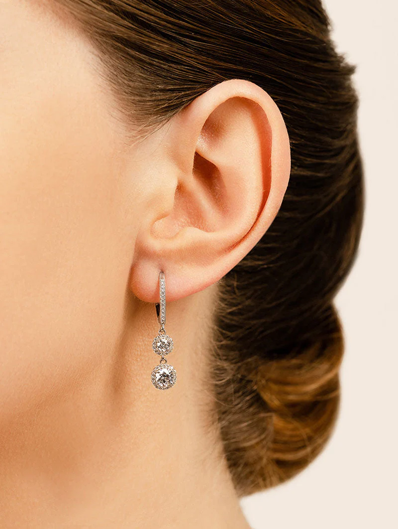 Stylish Graduated Diamond Halo Drop Diamond Earrings with 1.75 ct.(finished) 1mm, 3.5mm, 5mm - Image 4