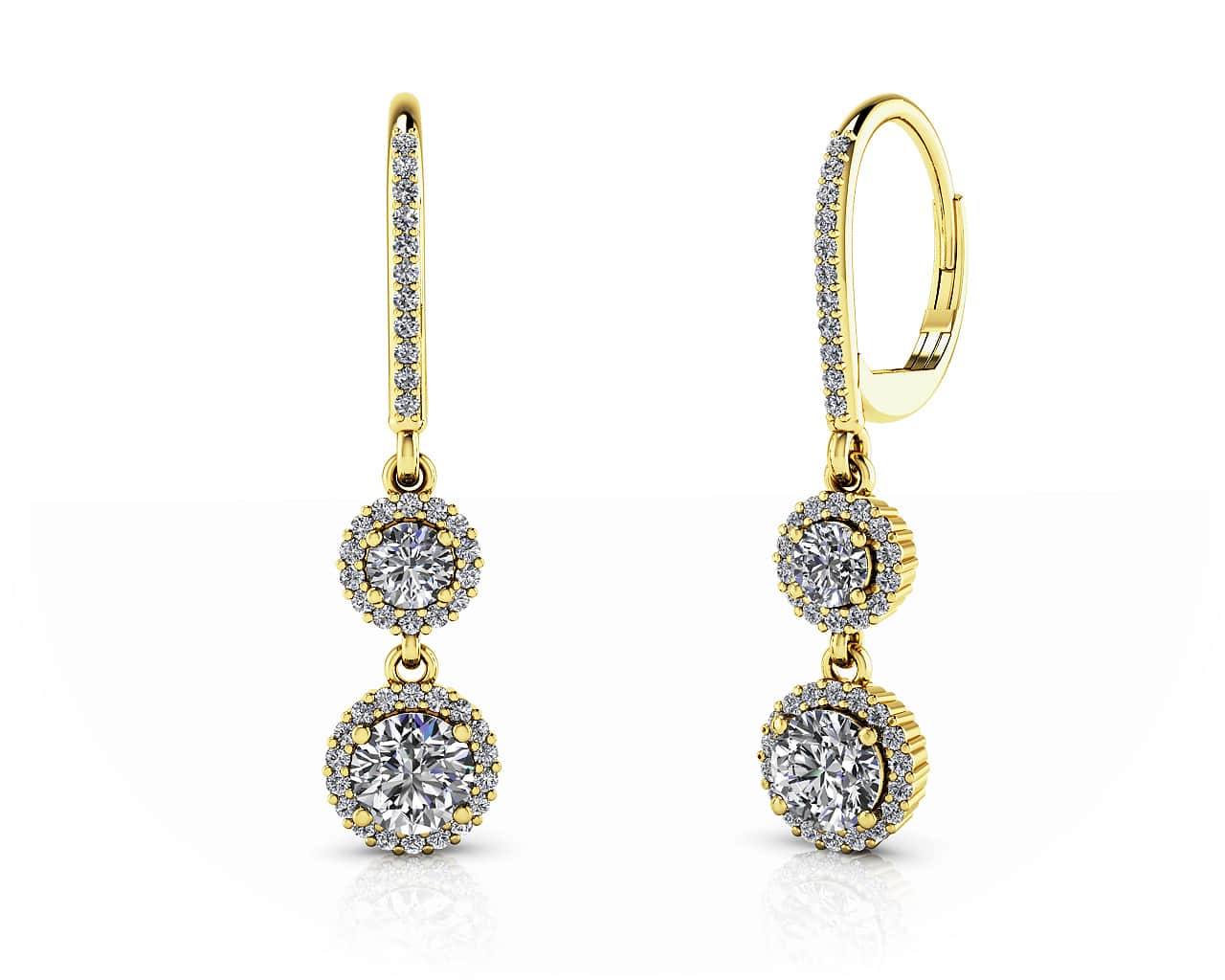 Stylish Graduated Diamond Halo Drop Lab-Grown Diamond Earrings with 1.75 ct.(finished) 1mm, 3.5mm, 5mm - Image 2