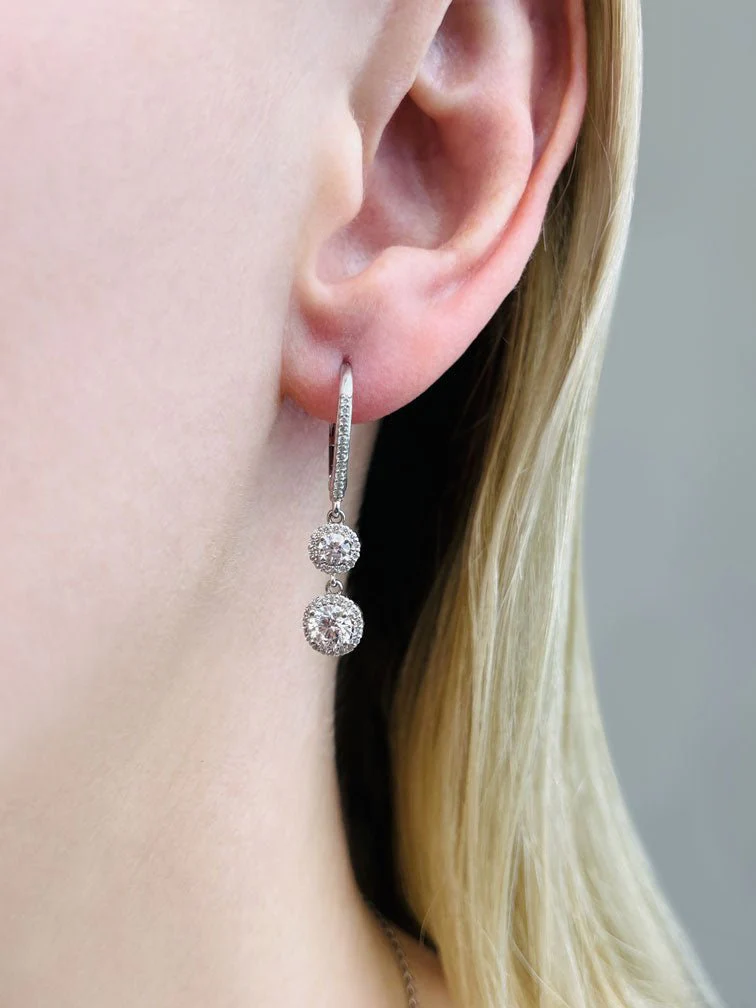 Stylish Graduated Diamond Halo Drop Lab-Grown Diamond Earrings with 1.75 ct.(finished) 1mm, 3.5mm, 5mm - Image 3