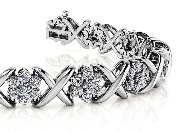 Stylized X Flower Diamond Bracelet with 3.36 ct.(finished) 2mm